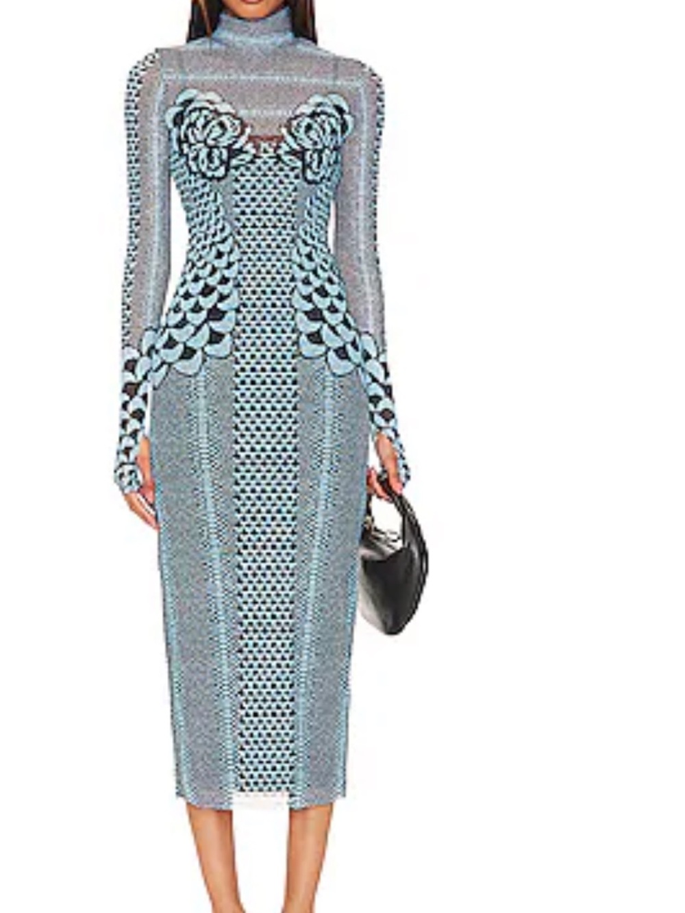 AFRM SHAILENE DRESS IN AQUA PETALS Long Sleeve Midi Dress- small